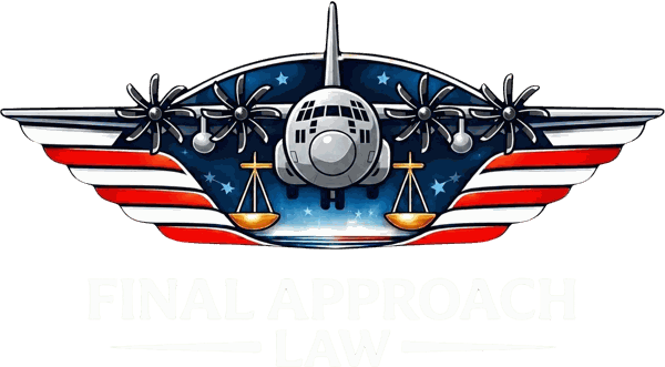 Final Approach Law - Aircraft with scales of justice and American flag wings